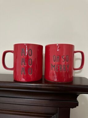 Global Design Red Black Christmas Mugs set of 2 OH SO MERRY HO HO HO Graphic
